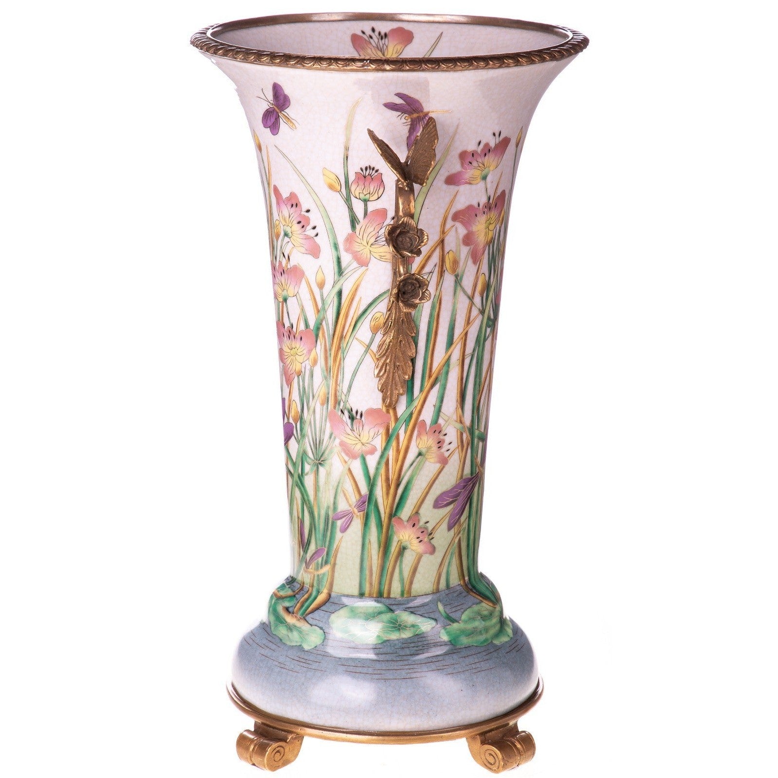 Porcelain Vase with Floral & Dragonfly Motif | Vases & Bowls