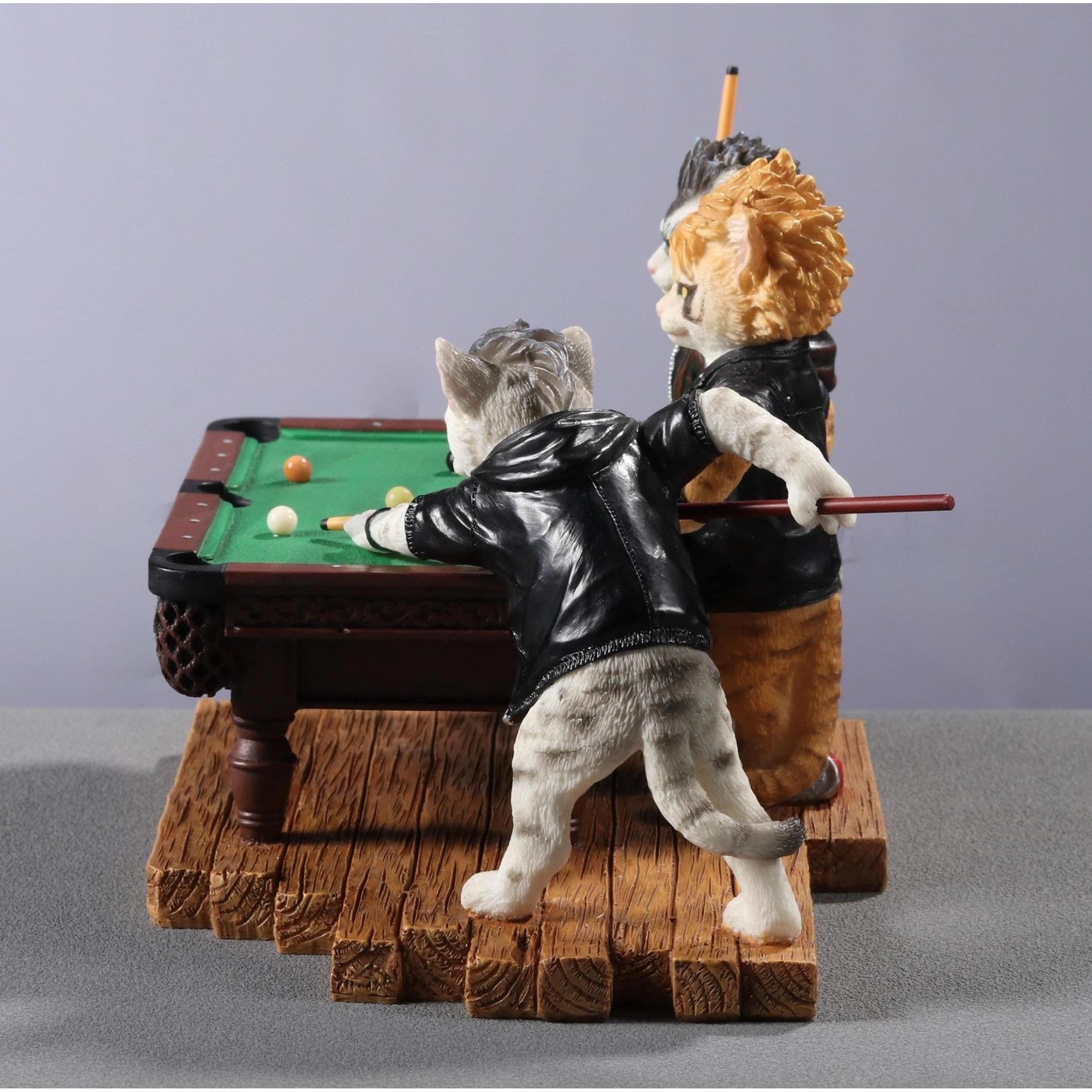 Punk Rock Edgy Cats Playing Pool | Animal Sculptures | Home Decor
