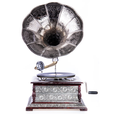 Vintage Style Gramophone with Mechanical Motor – Brass Horn