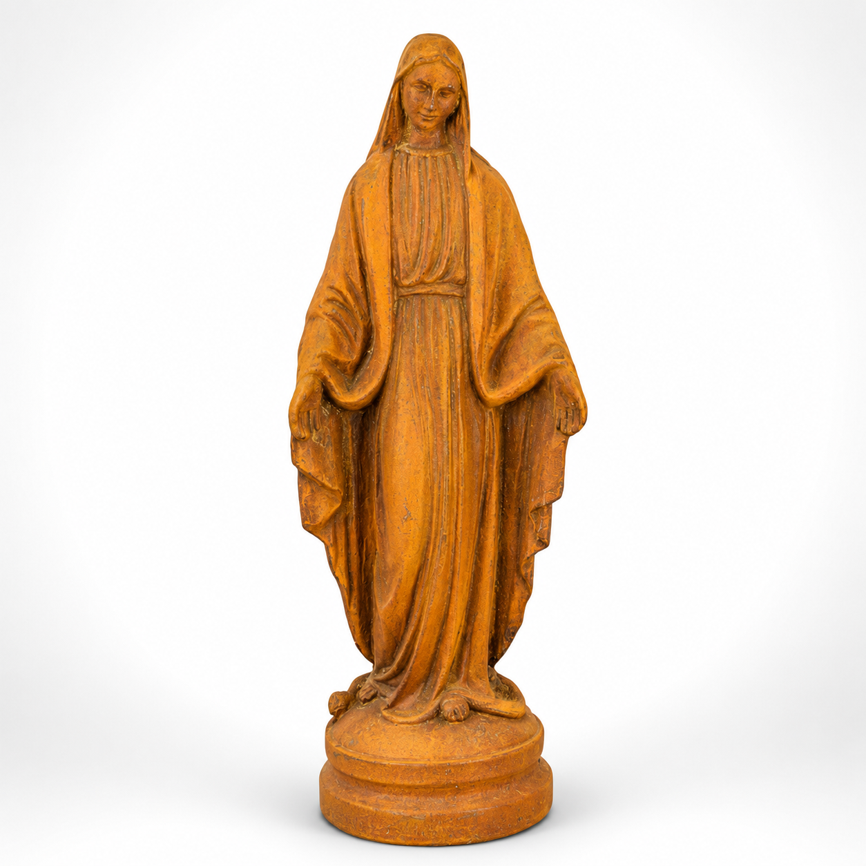 Rusty Cast Iron Figurine of Madonna. Garden Yard Sculptures Decor