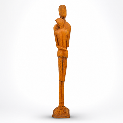 Rusty Cast Iron Sculpture of an Embracing Couple | Handcrafted Cast