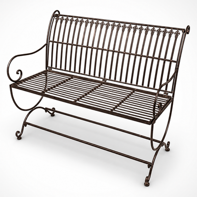 Brown Iron Garden Bench | Handcrafted Iron Decor | Unique Home Accent