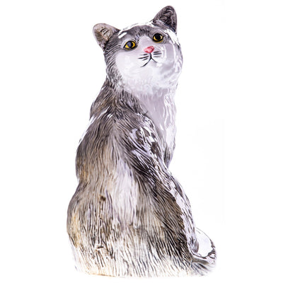 Realistic Grey Cat Ceramic Statue | Animal Sculptures | Home Decor