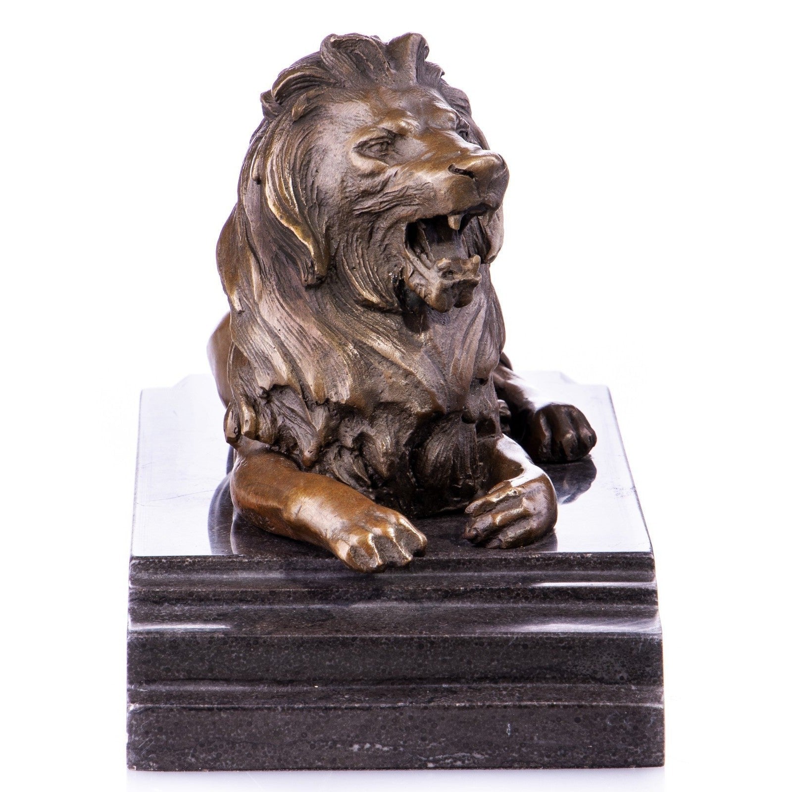 Roaring Lion Bronze Sculpture on Stone Base | Animal Sculptures