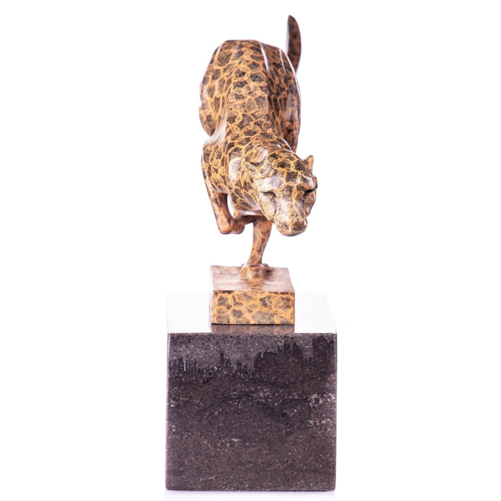 Running Cheetah Bronze Sculpture with Giraffe | Animal Sculptures