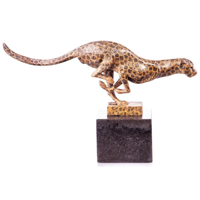 Running Cheetah Bronze Sculpture with Giraffe | Animal Sculptures
