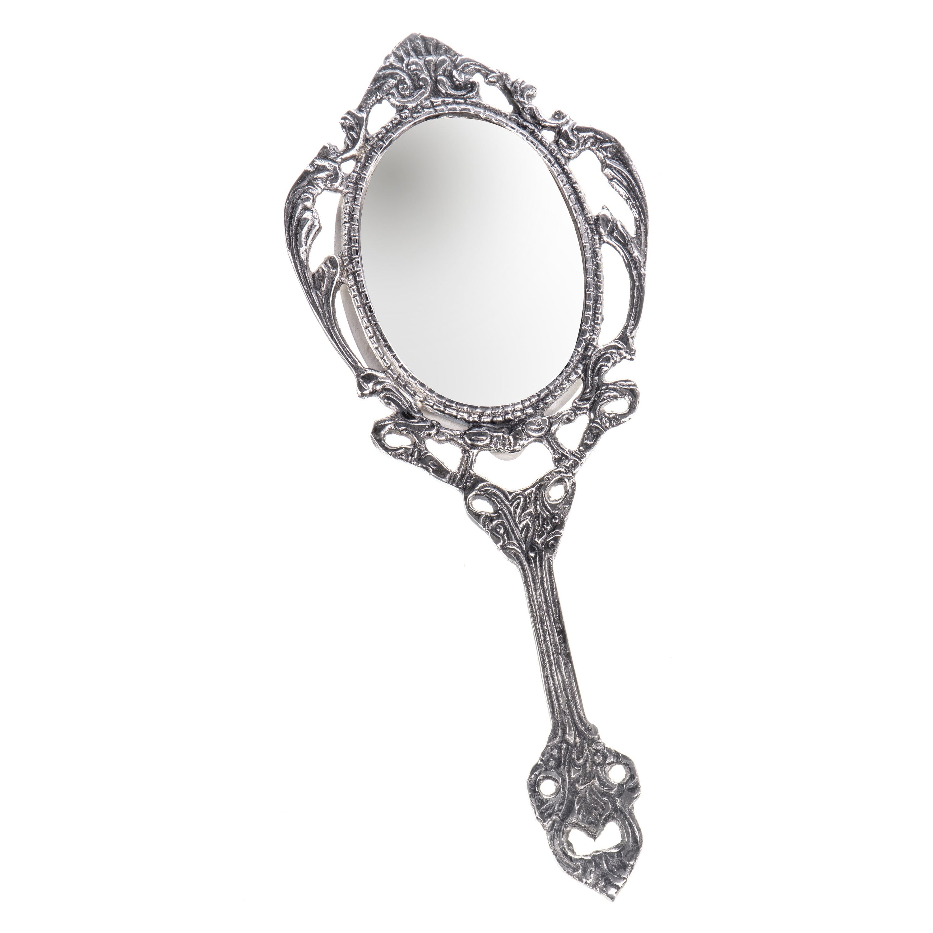 Nickel-plated brass hand mirror | Handcrafted Brass Decor