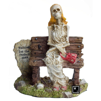 Skeleton Woman Waiting Figurine.Relationship Waiting Quotes