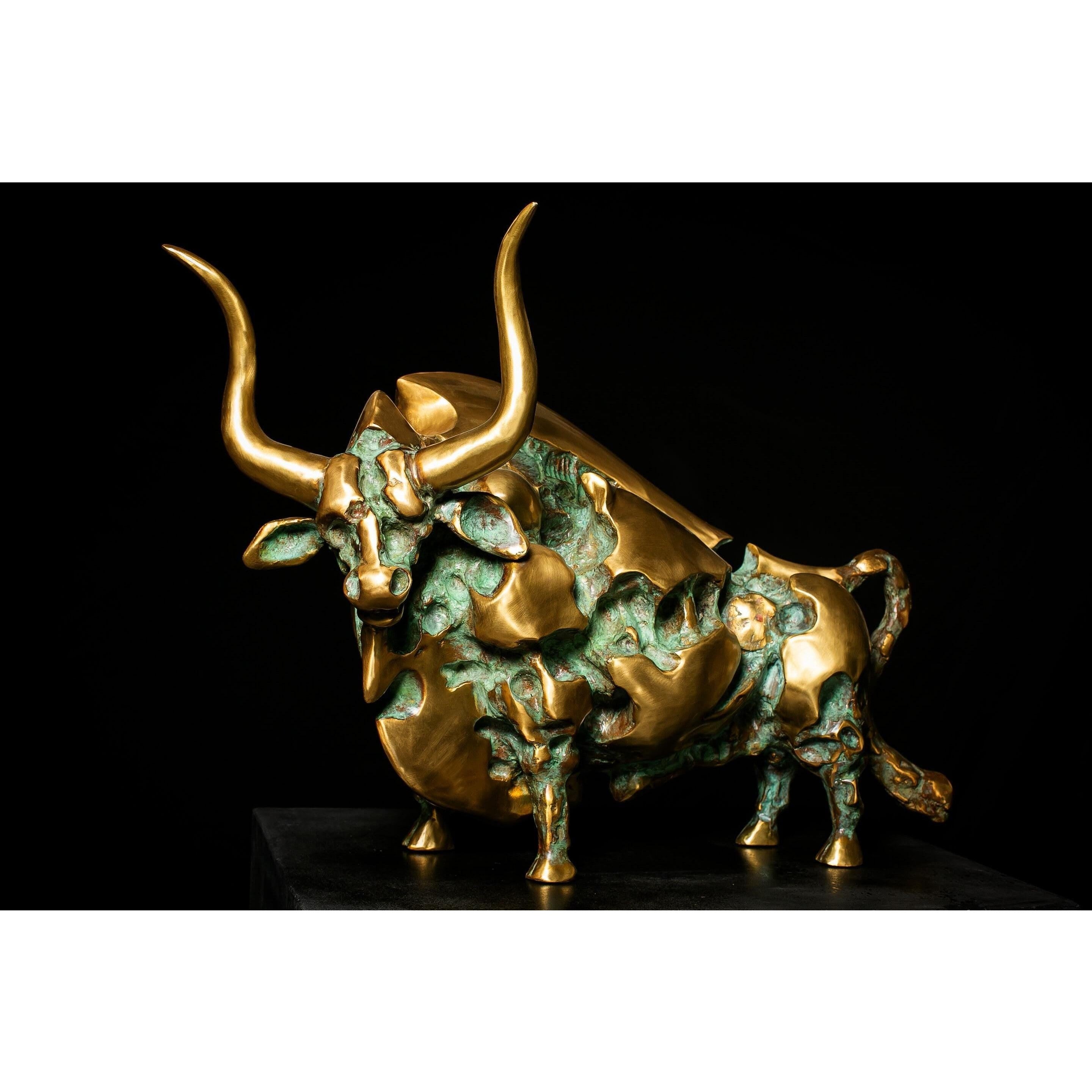 Solid Bronze Lucifero Toro Bull long horne | Animal Sculptures