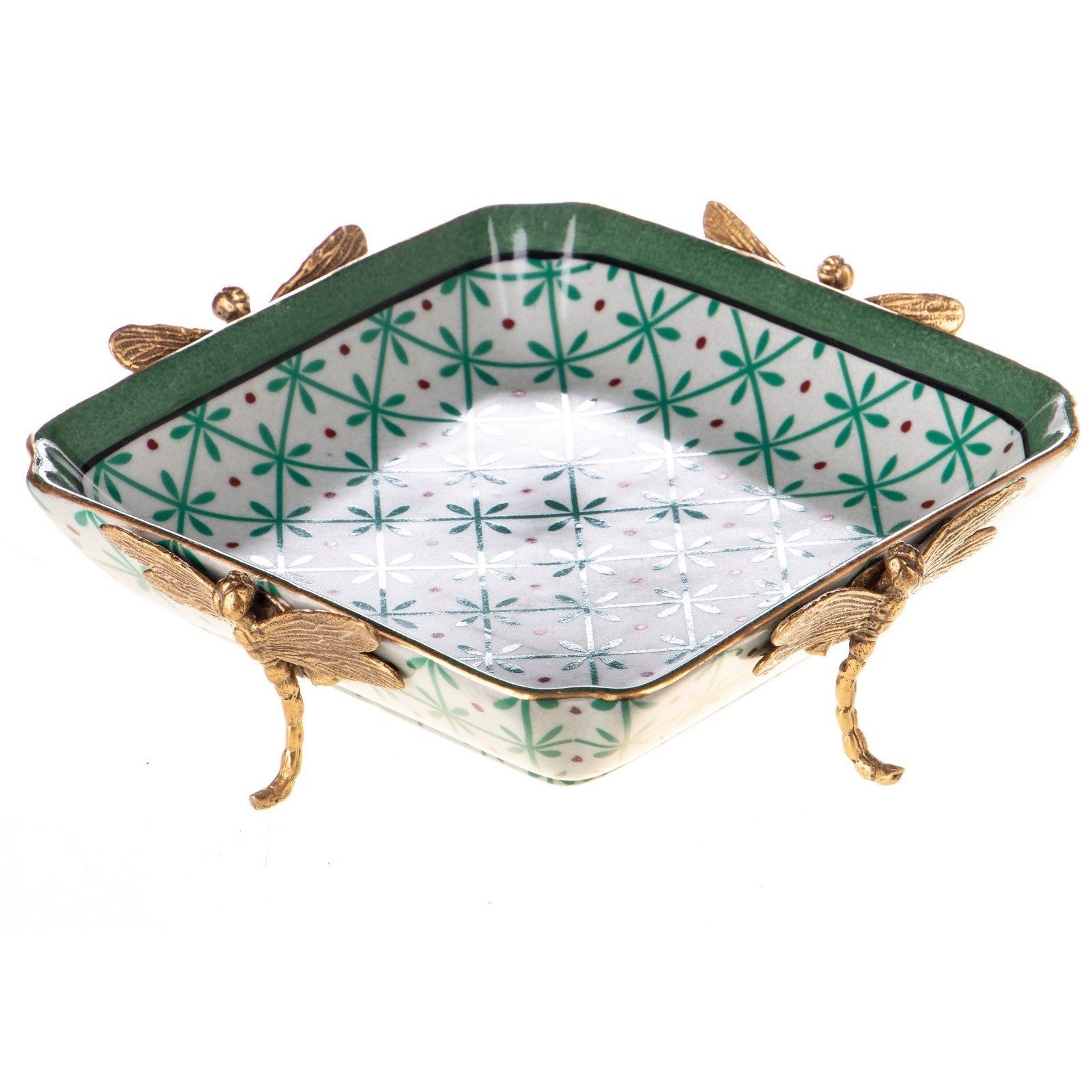 Square Porcelain Tray with Dragonfly Accents | Vases & Bowls