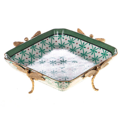 Square Porcelain Tray with Dragonfly Accents | Vases & Bowls