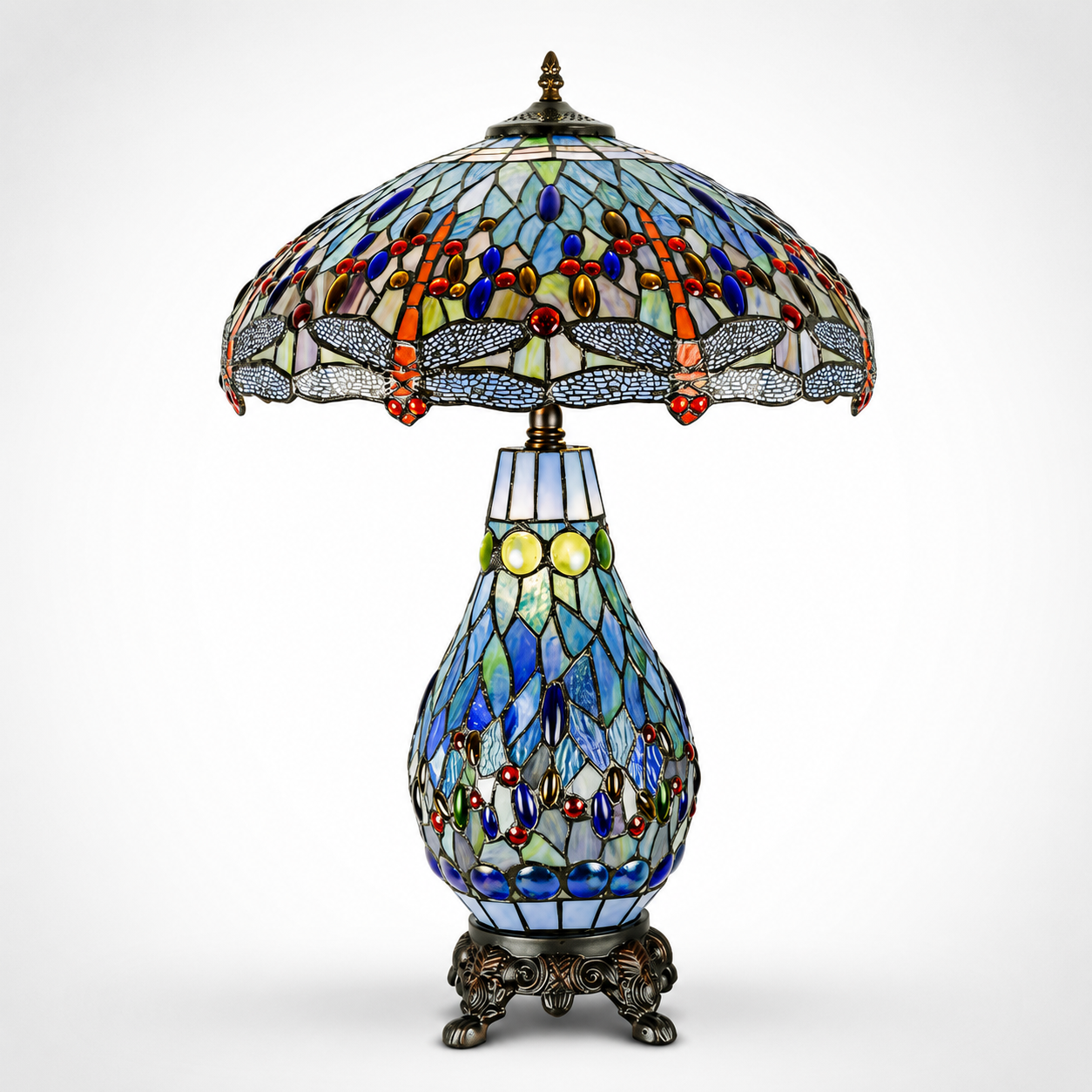 Tiffany Style Table Lamp – Dragonfly with Glass Base