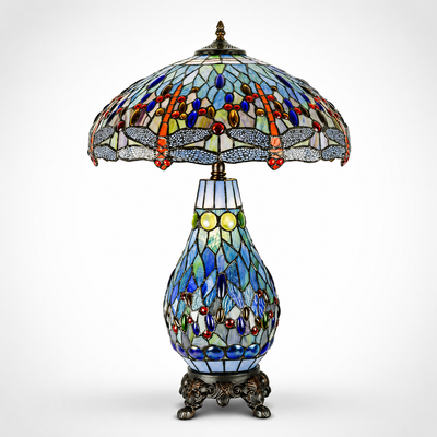 Tiffany Style Table Lamp – Dragonfly with Glass Base