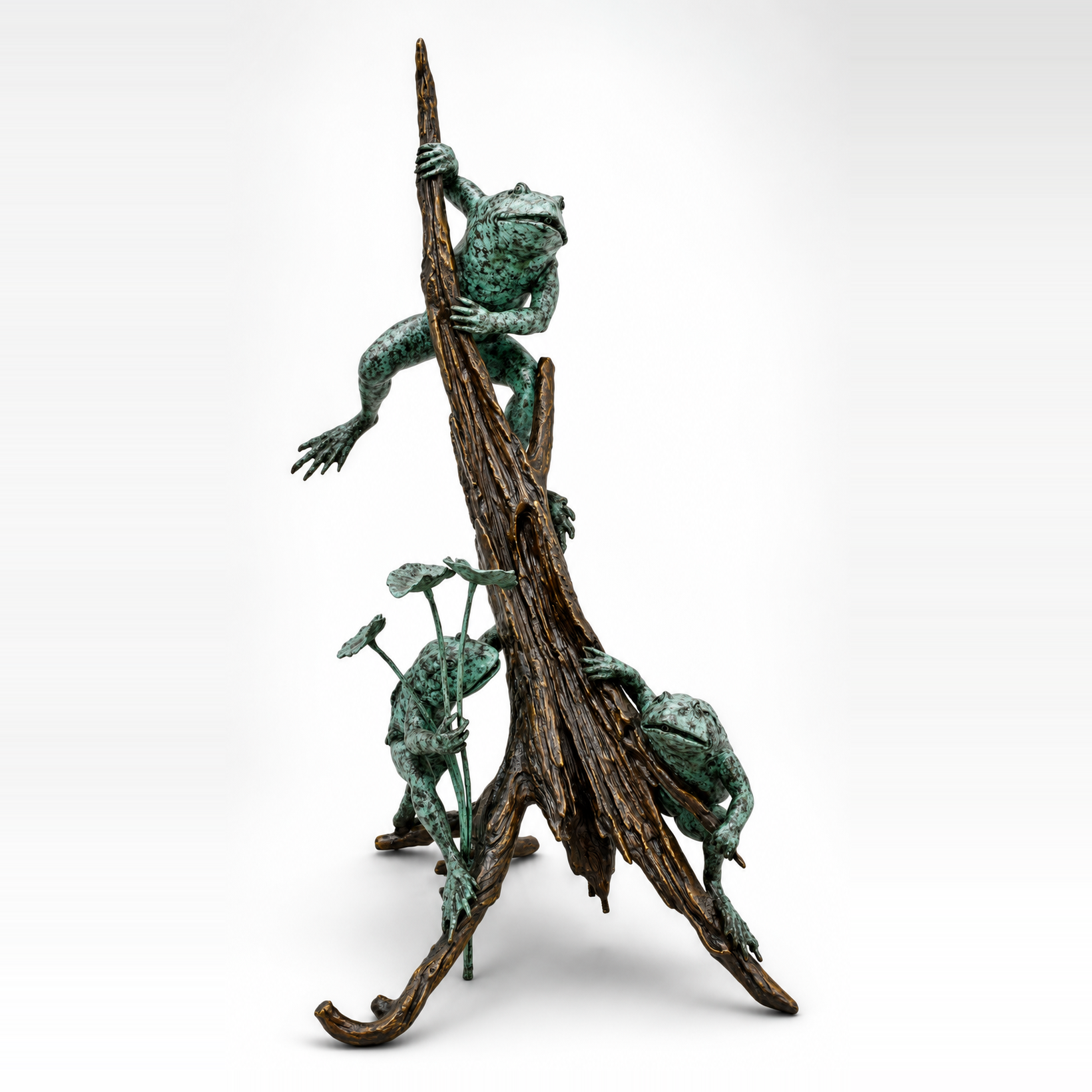 Frog Tree Sculpture | Handcrafted Bronze Decor | Unique Home Accent