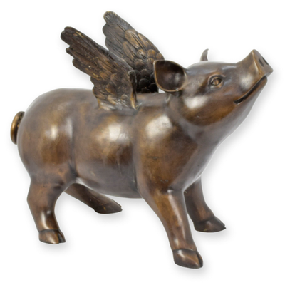 Flying Pig | Handcrafted Bronze Decor | Unique Home Accent | Gift Idea