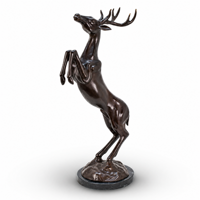 Bronze Sculpture of a Jumping Deer on a Marble Base. animal Decor
