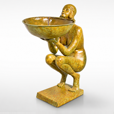 Kneeling Figure Tray Sculpture | Handcrafted Bronze Decor