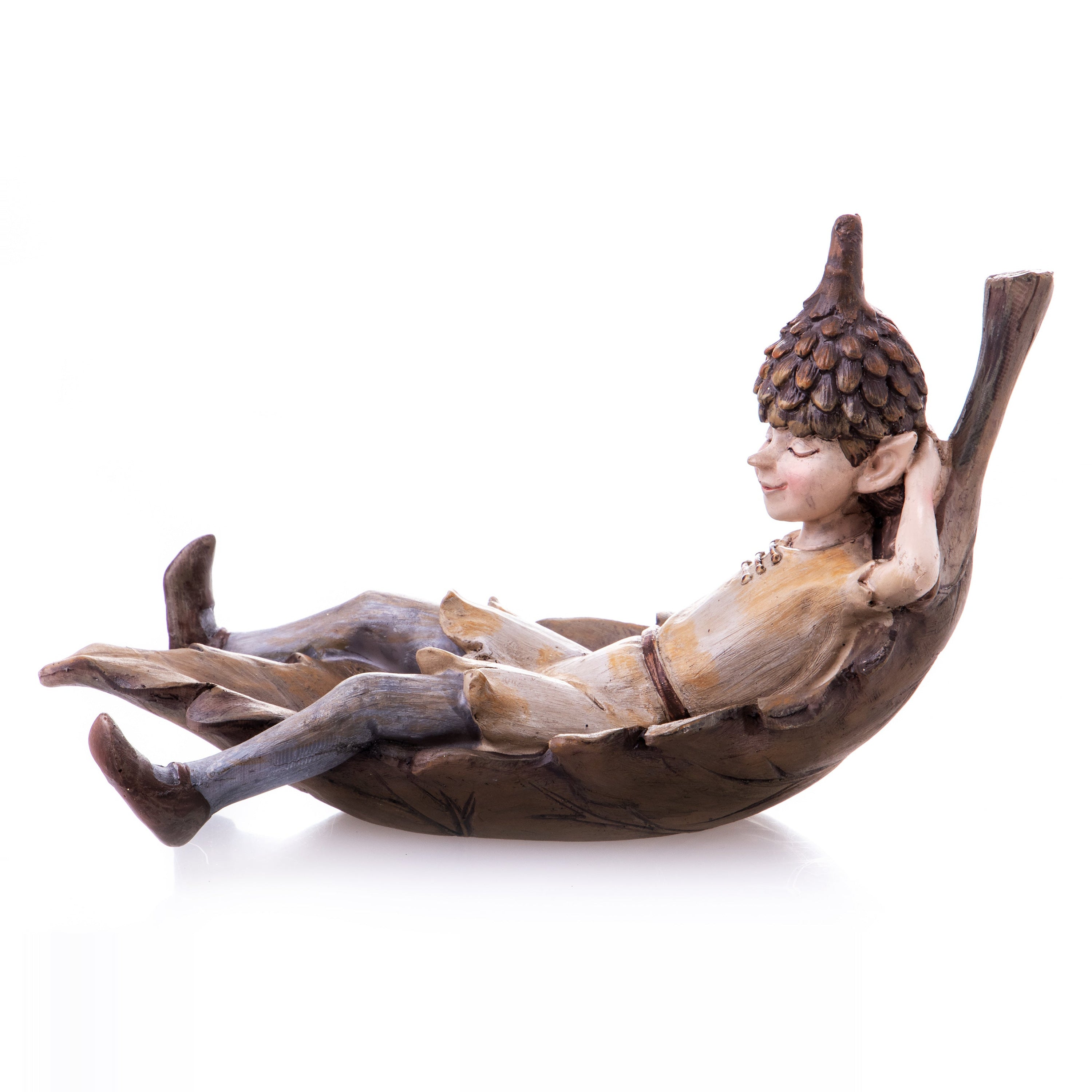 Leprechaun on a leaf hand painted polyresin figure | Handcrafted Resin