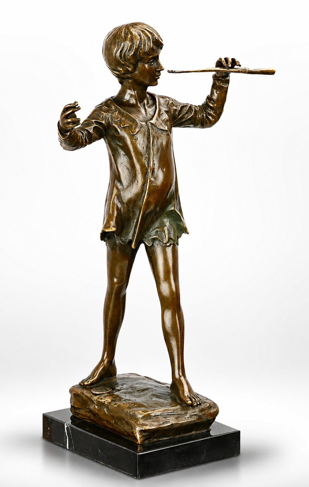 Bronze Sculpture of Peter Pan Playing the Flute, Mythology & Deity Scu