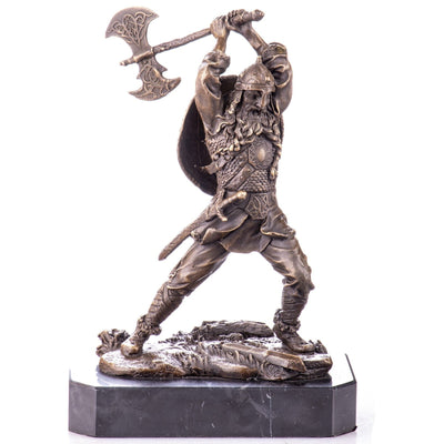 Viking Warrior Bronze Sculpture with Battle Axe | Figurines & Statues