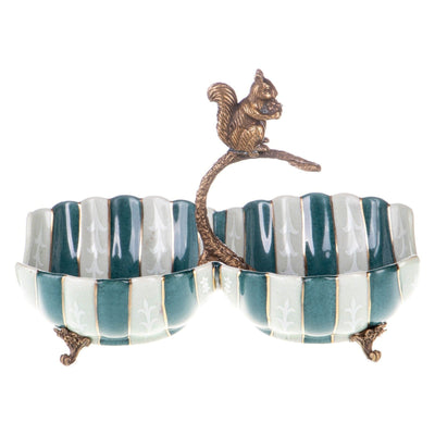 Vintage Dual Ceramic Bowl with Squirrel Handle