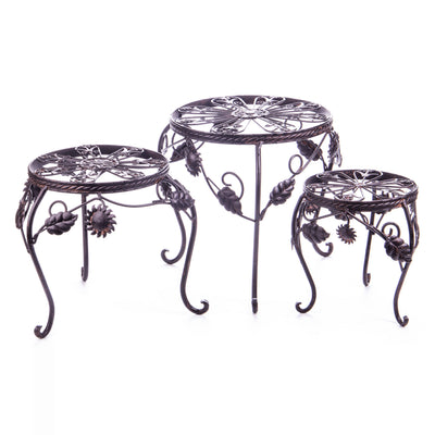 Metal flower stool set/3 | Handcrafted Garden Decor | Unique Home