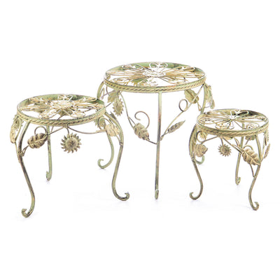 Metal flower stool set/3 | Handcrafted Garden Decor | Unique Home