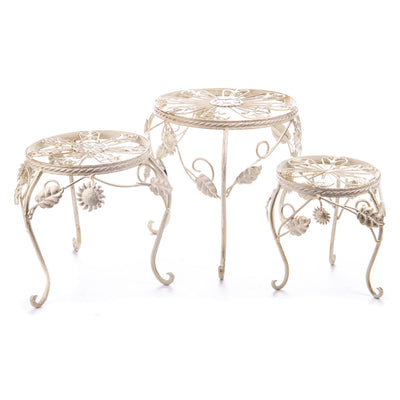 Metal flower stool set/3 | Handcrafted Garden Decor | Unique Home
