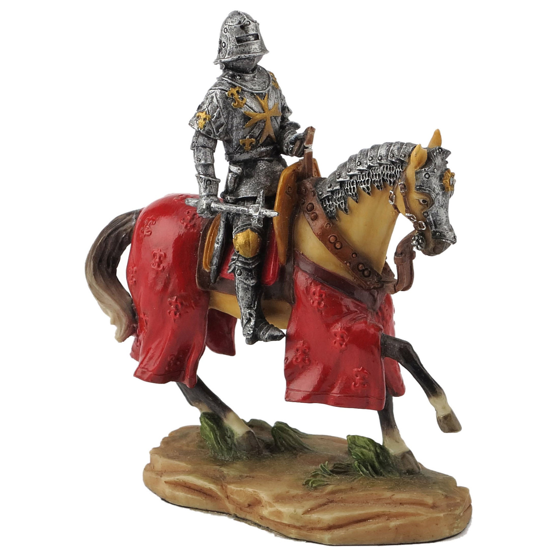 Armored Crusader On Horseback With Maltese Cross Emblem