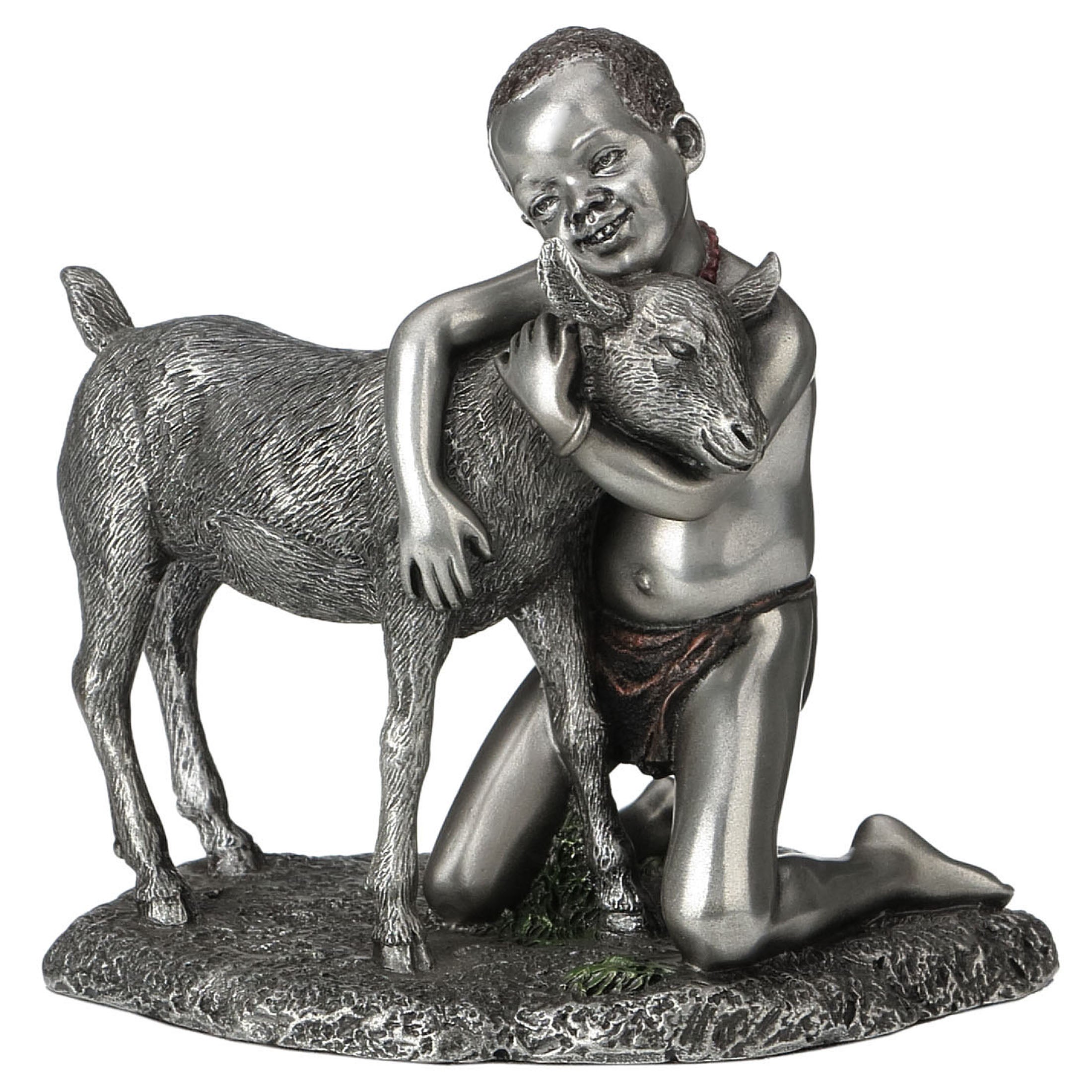 Maasai Kid Hugging Goat(Pewter)