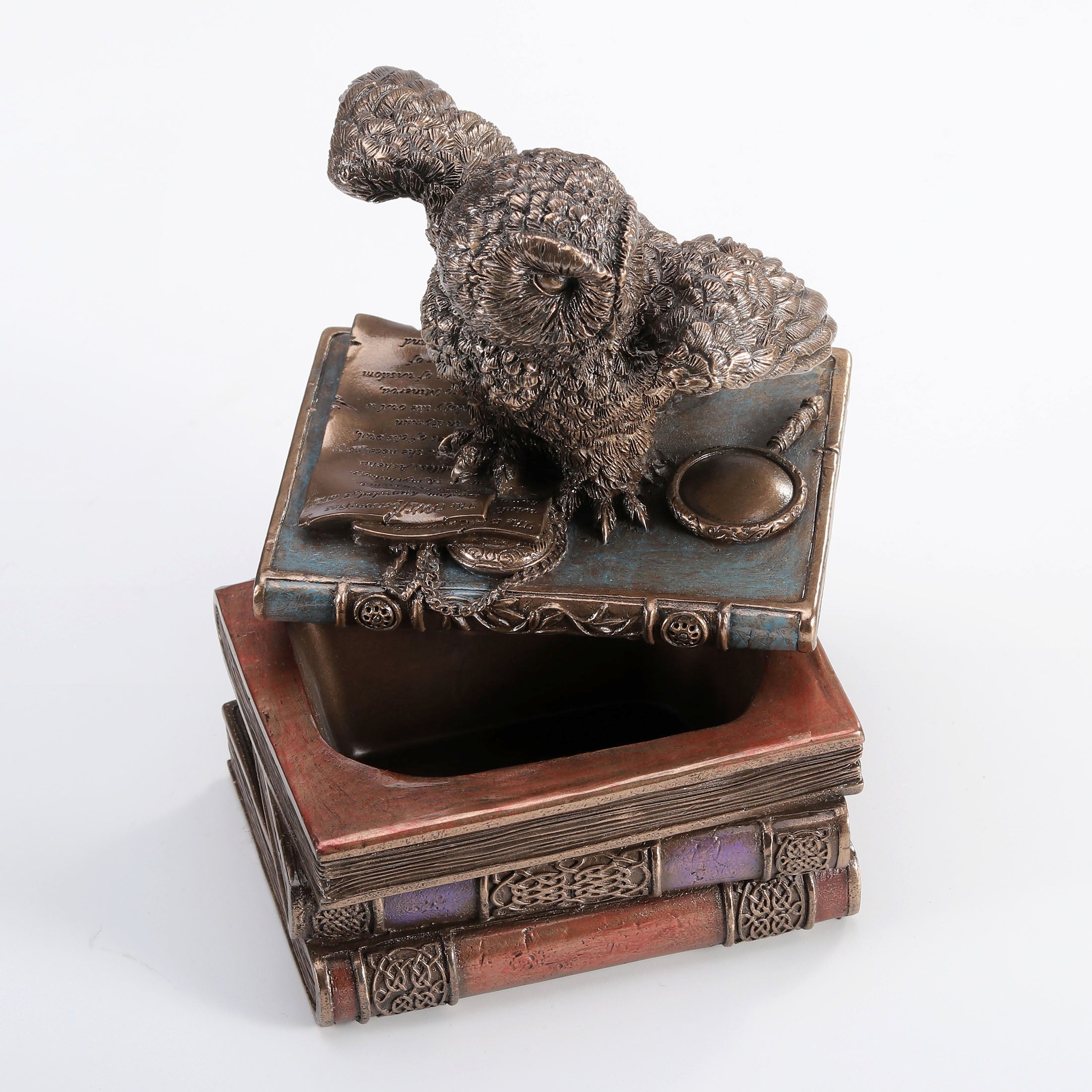 Snow Owl Flap Wings On Books Trinket Box(Mbz+Color)