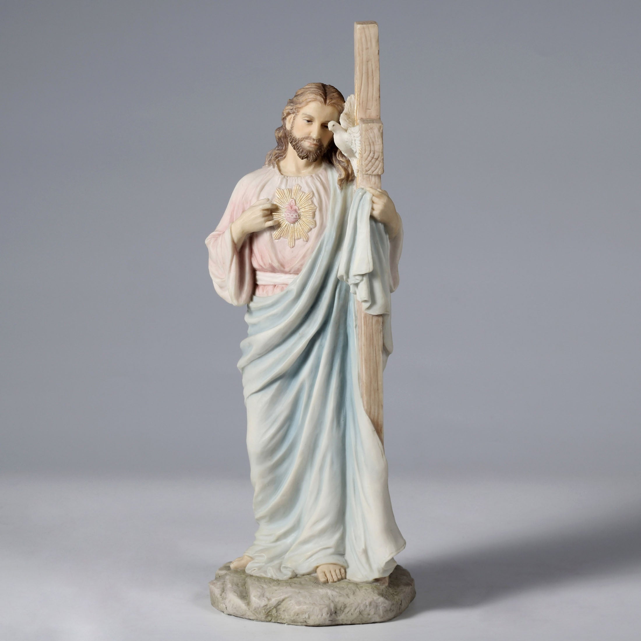 Jesus With Sacred Heart Leaning On The Dove Cross (Light Color)