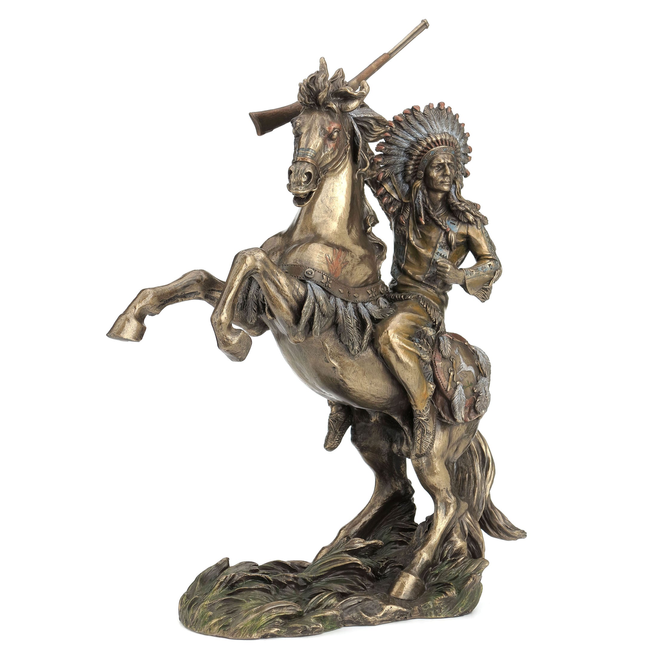 Sioux Chief Raising Rifle On A Rearing Horse (Mbz+Color)