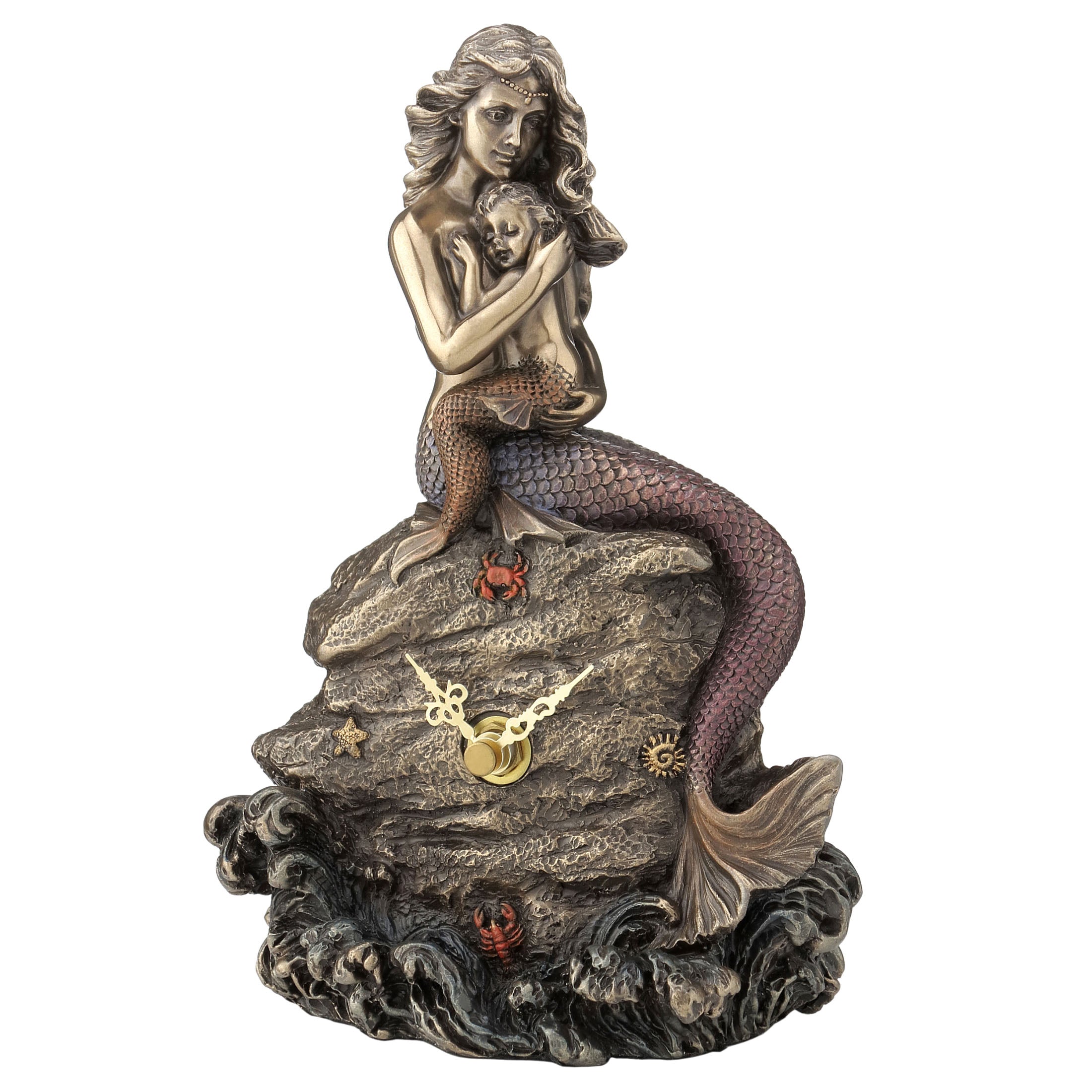 Mermaid Mother And Baby Sitting On Seaside Rock Clock