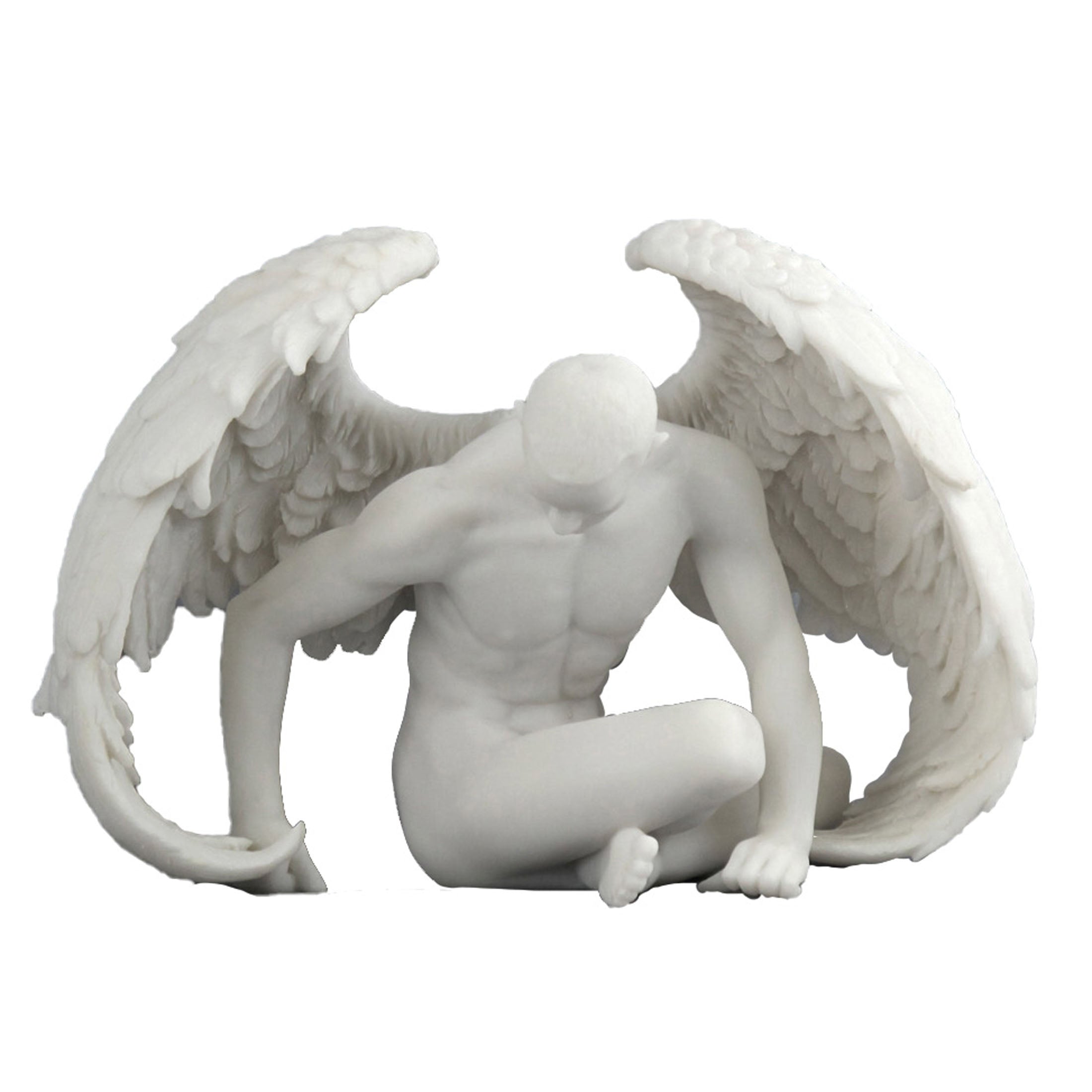 Winged Nude Male Sitting With Hands On The Floor (Marble White)