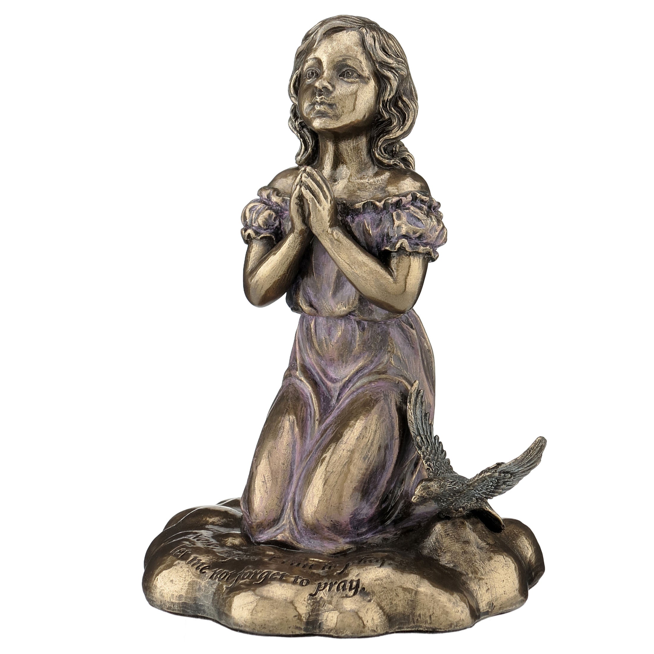 Praying Girl Kneeling Next To Bird