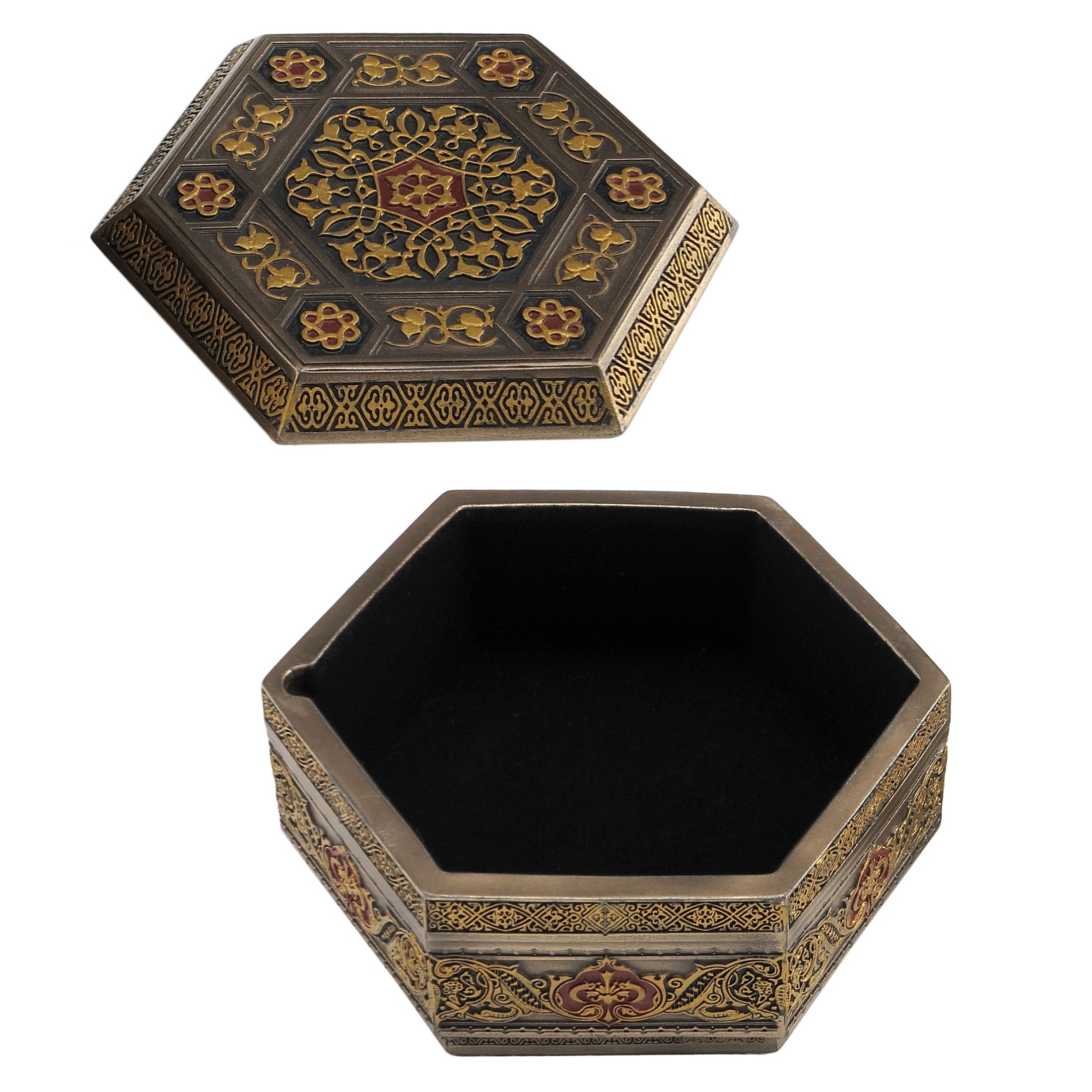 Red Flat Lid Hexagonal Trinket Box