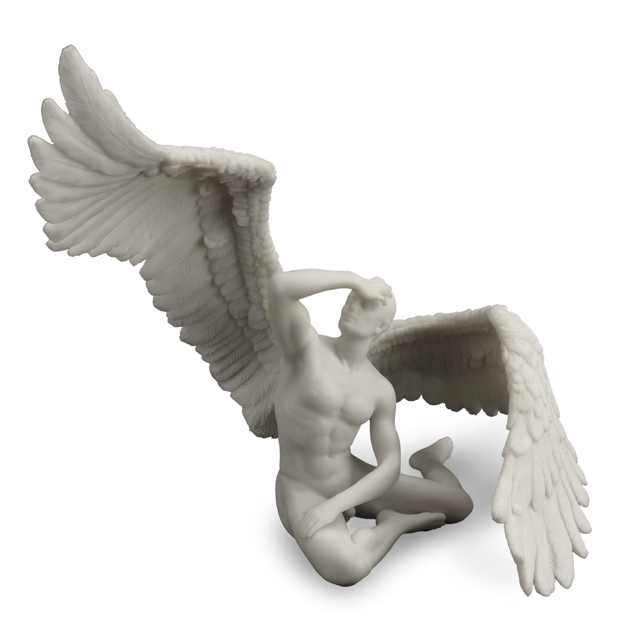 Winged Nude Male Sitting With Right Wing Extended (Marble White)