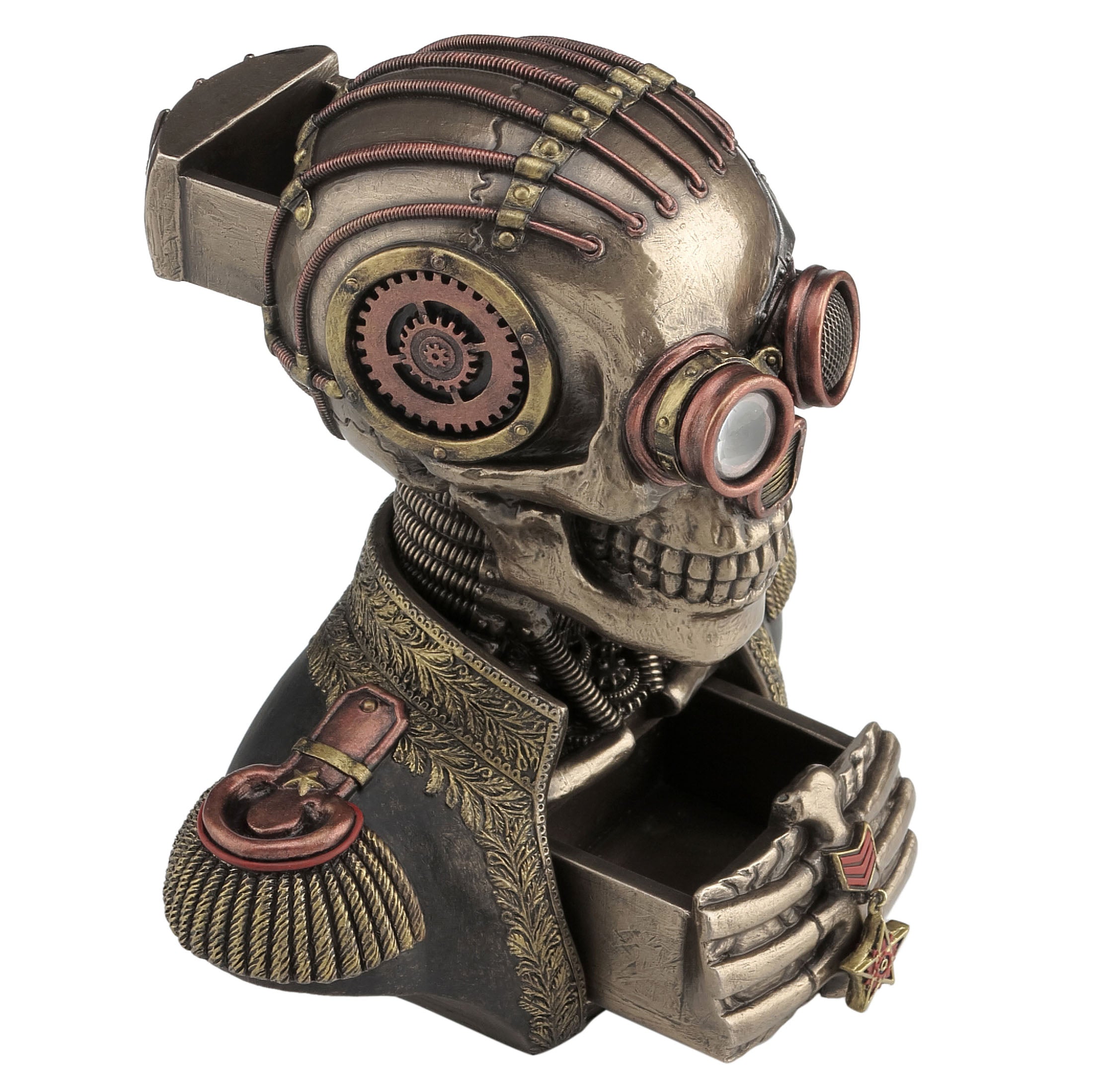 Steampunk Skull Band Uniform Bust Trinket Box