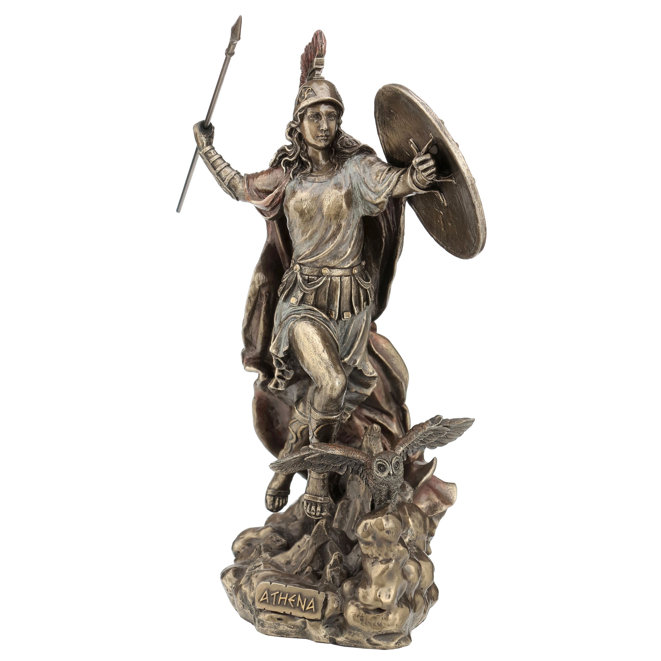 Athena Throwing Javelin With Owl Of Wisdom