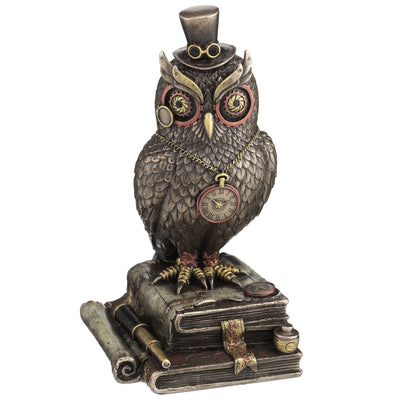 Steampunk Owl With Top Hat Standing On Top Of Books