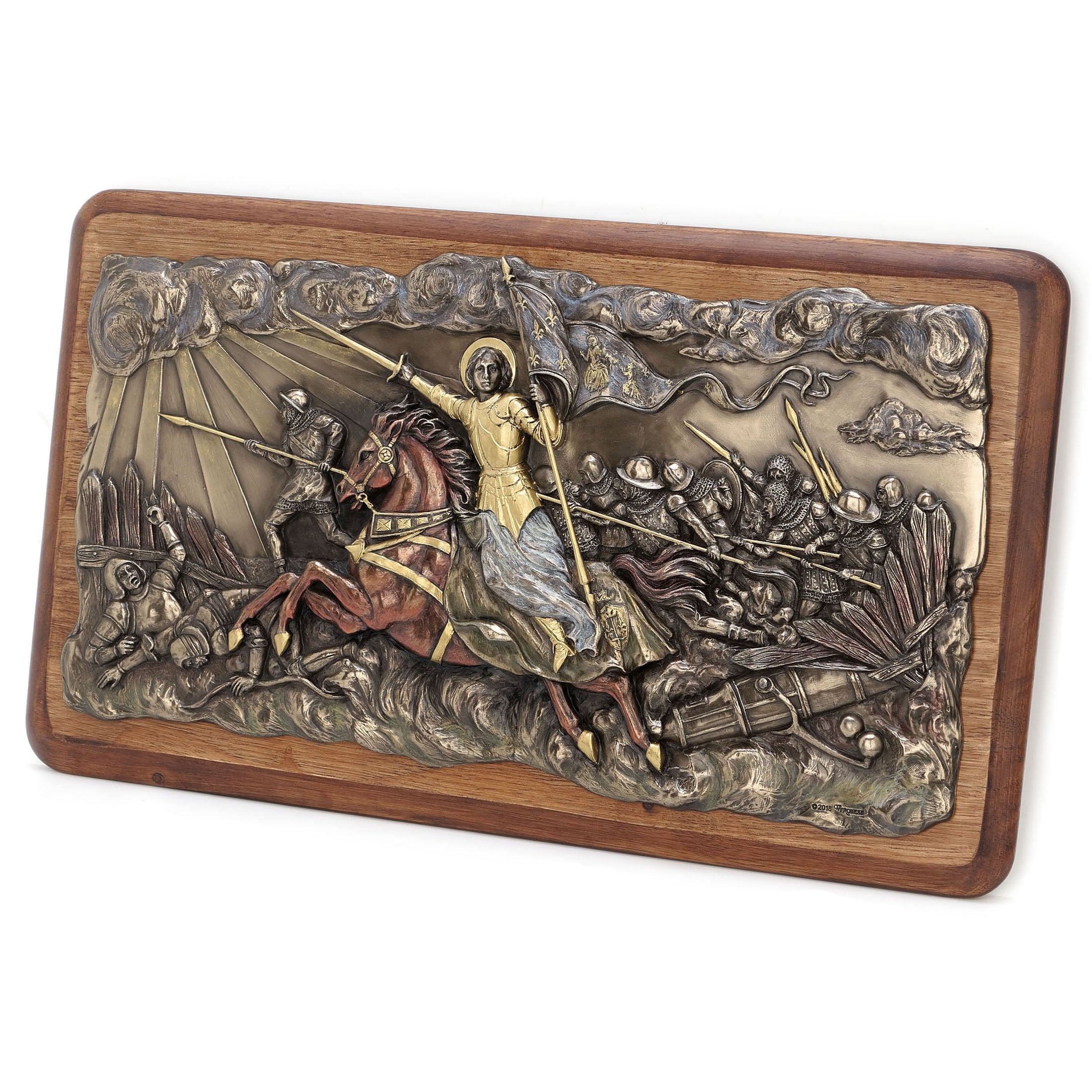 Joan Of Arc Leading Troops Into Battle Wooden Wall Plauqe