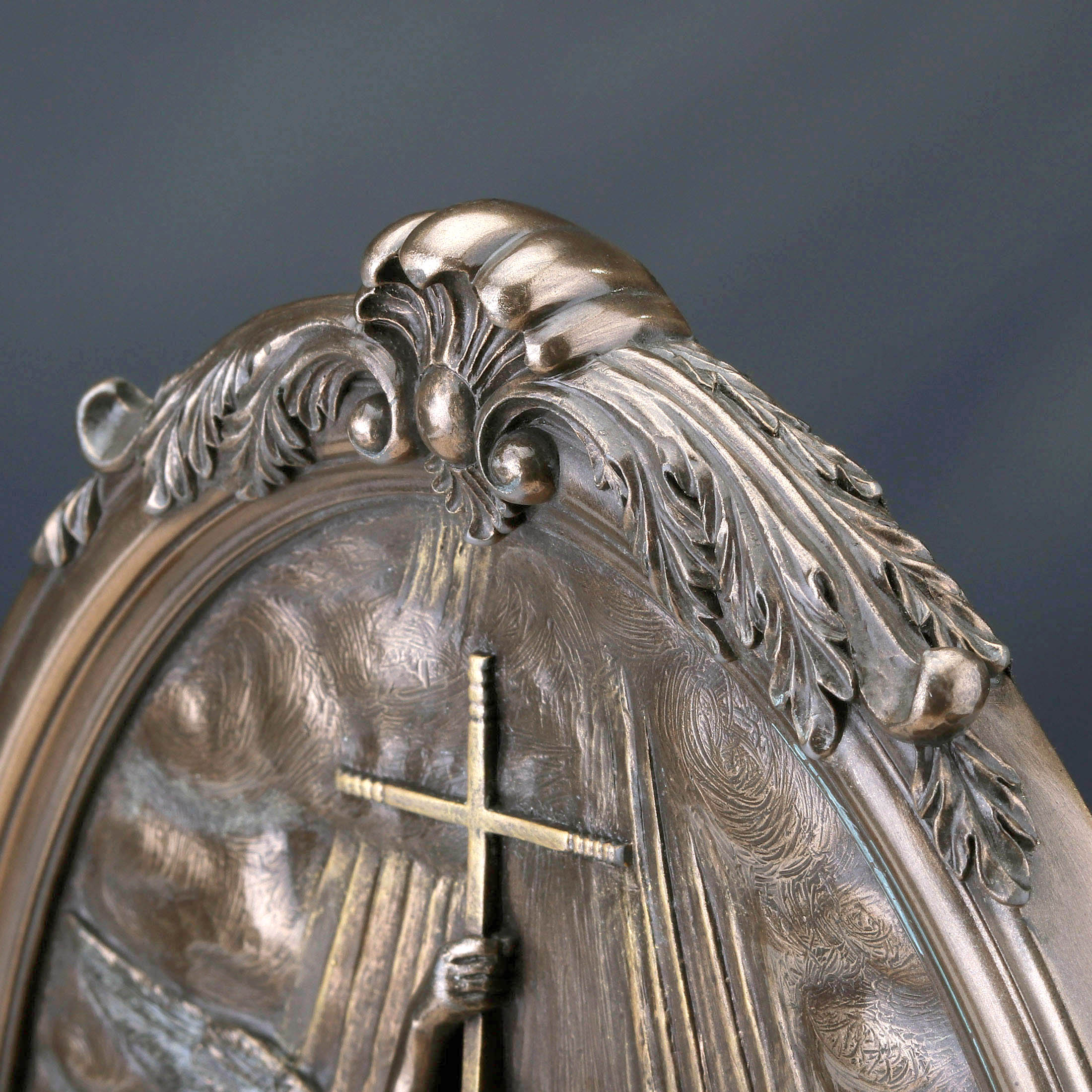Saint Michael Tramples Demon Holding Crucifix Oval Wall Plaque