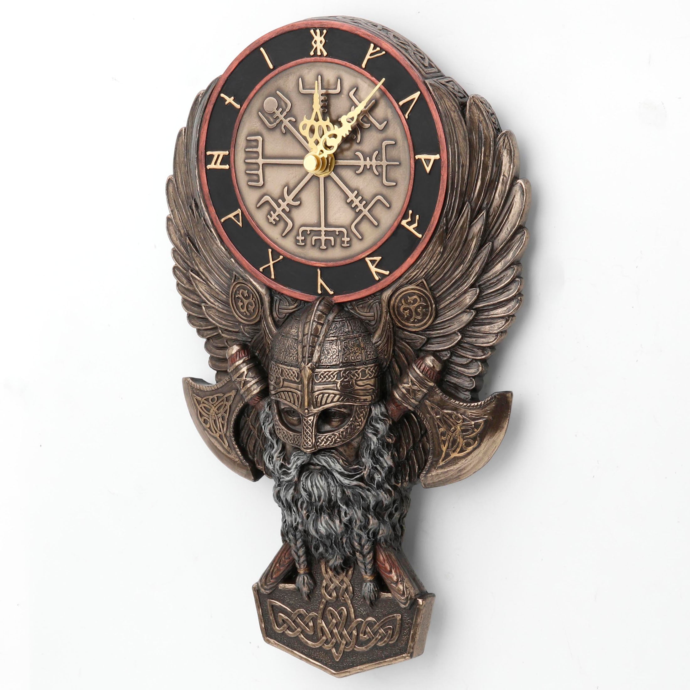 Vegvisir Winged Viking Twin Rune Axes Wall Clock