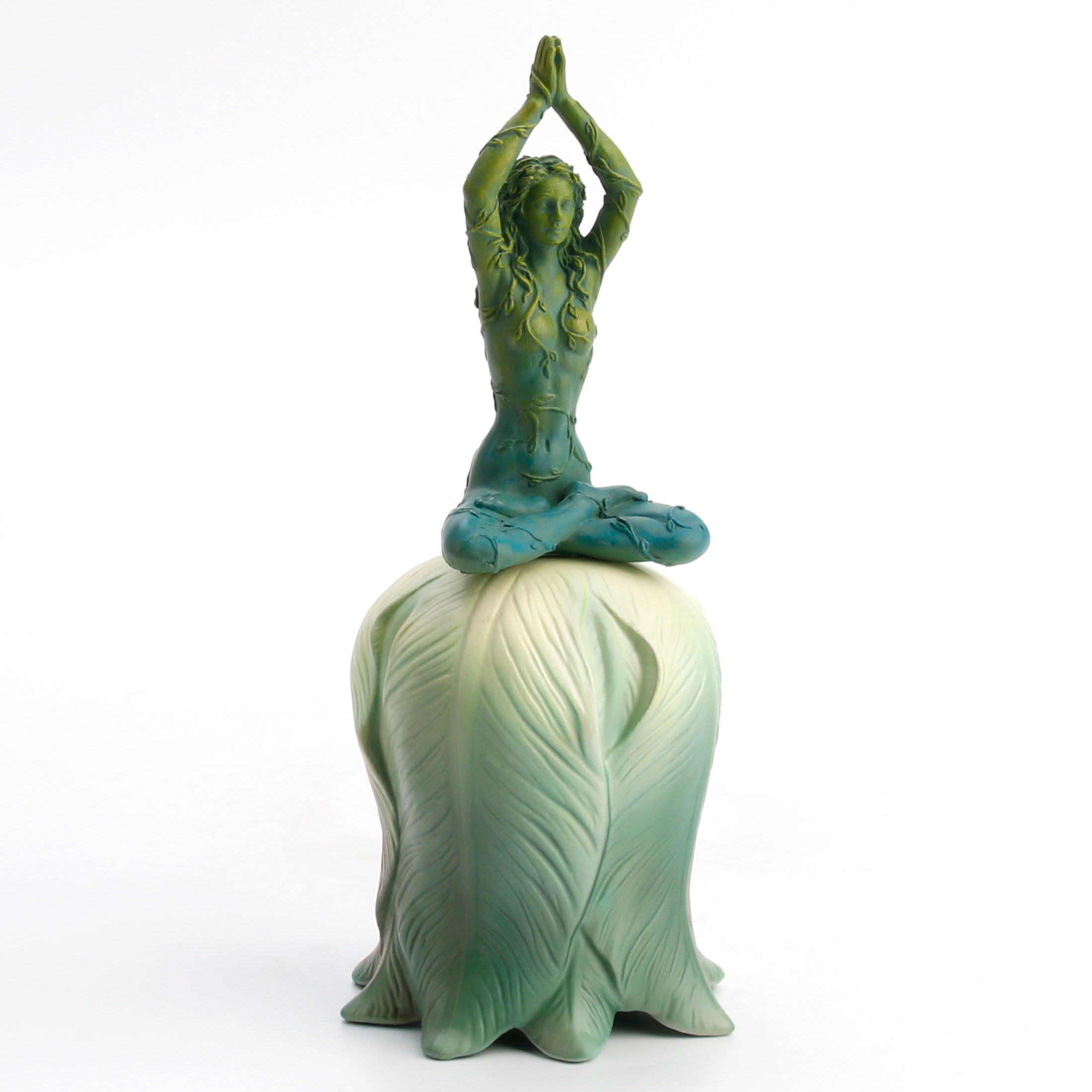 Mother Earth Goddess Gaia Raised Arms Half Lotus Position on Flower Bell