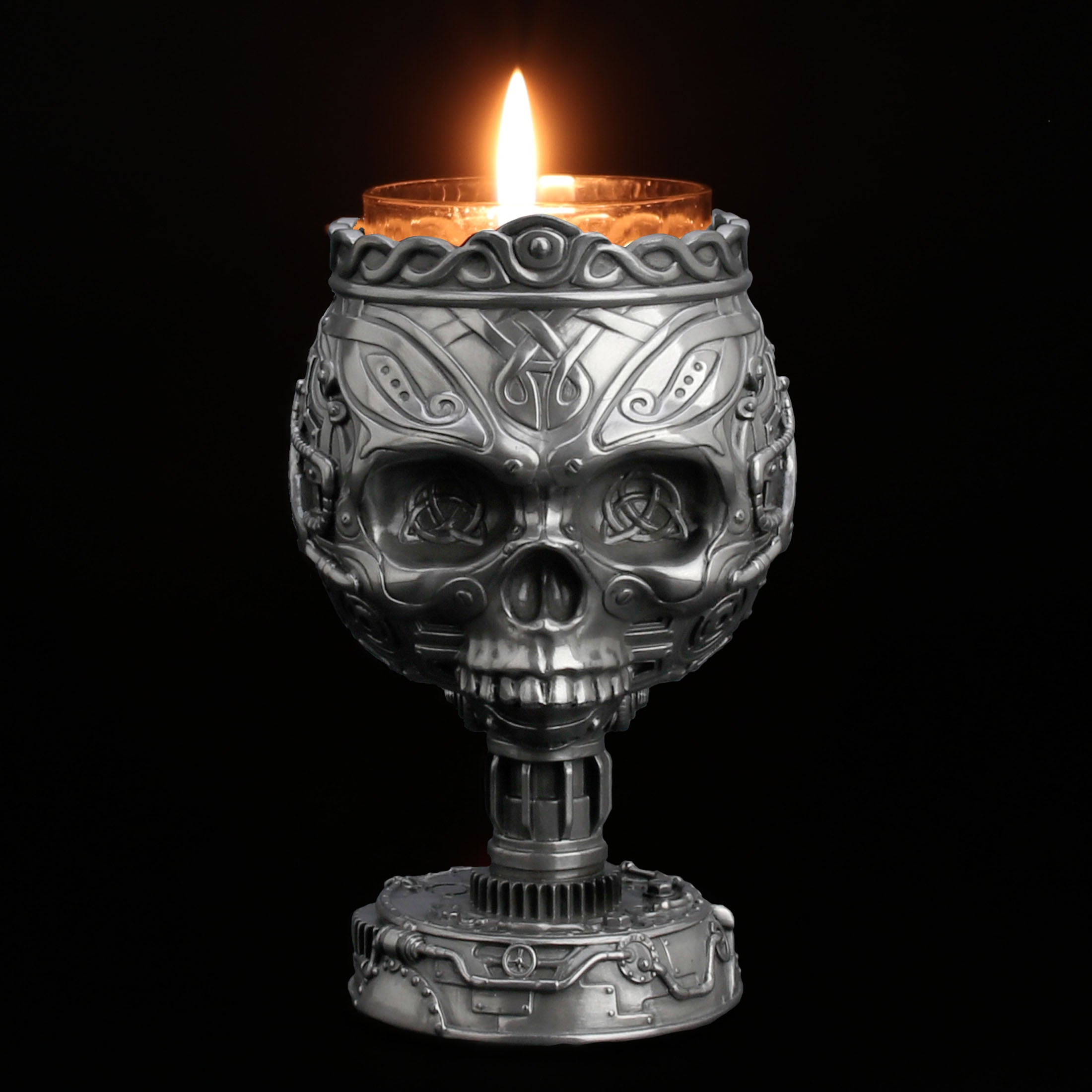 Steampunk Celtic Knot Pattern Skull Stand Votive Candle Holder