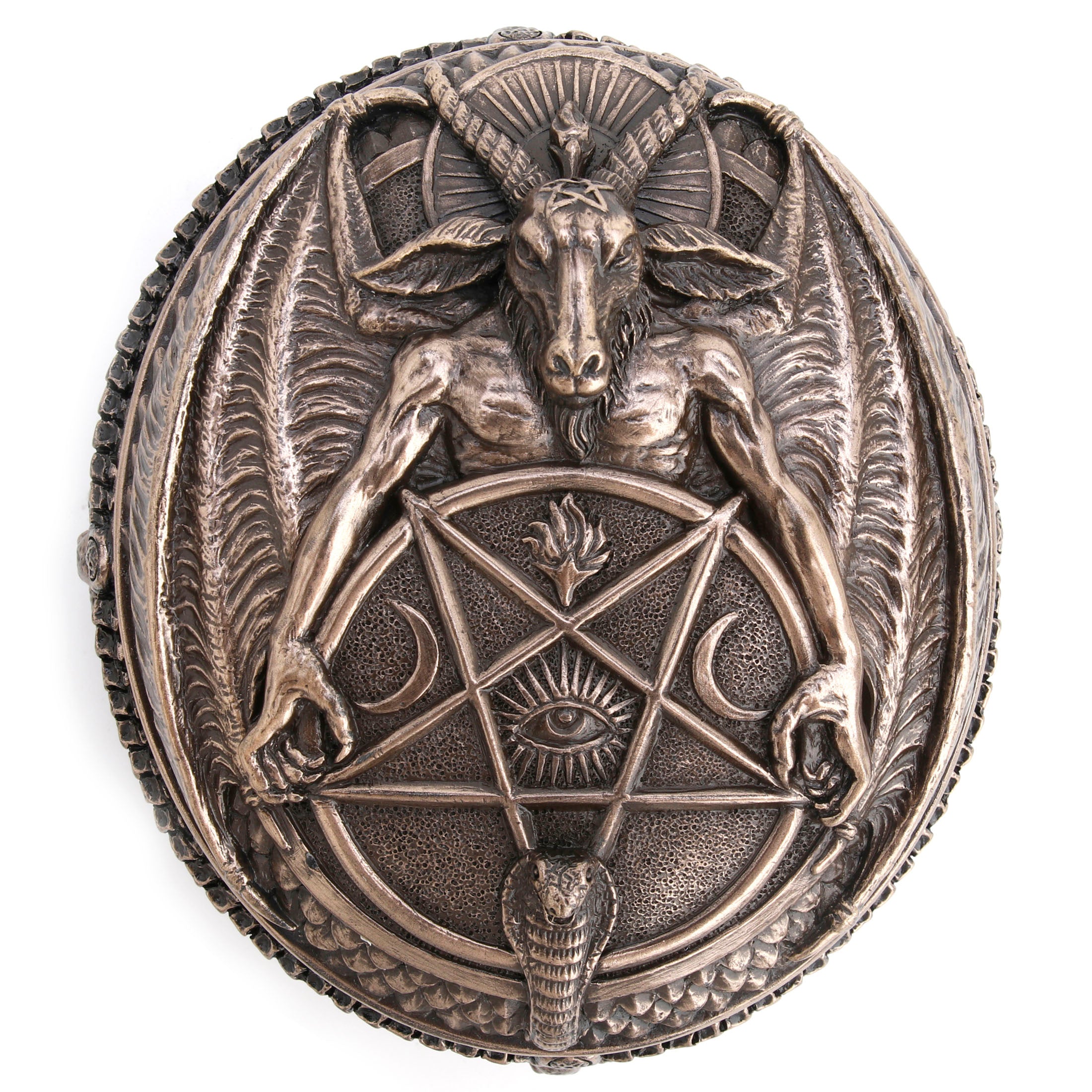 Wiccan Pentagram Baphomet Oval Shaped Trinket Box