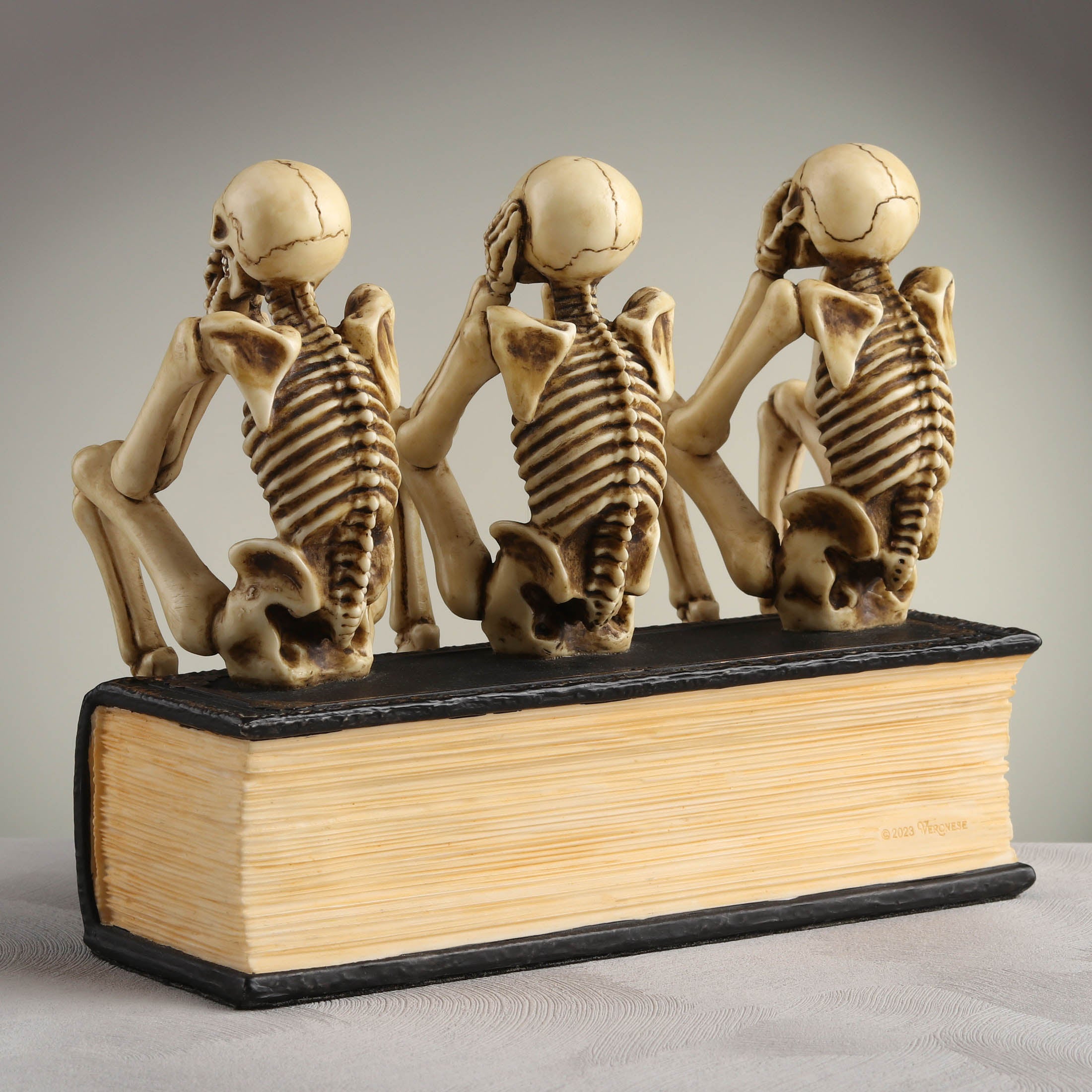 See No Evil Hear No Evil Speak No Evil Skeletons Sitting On Book