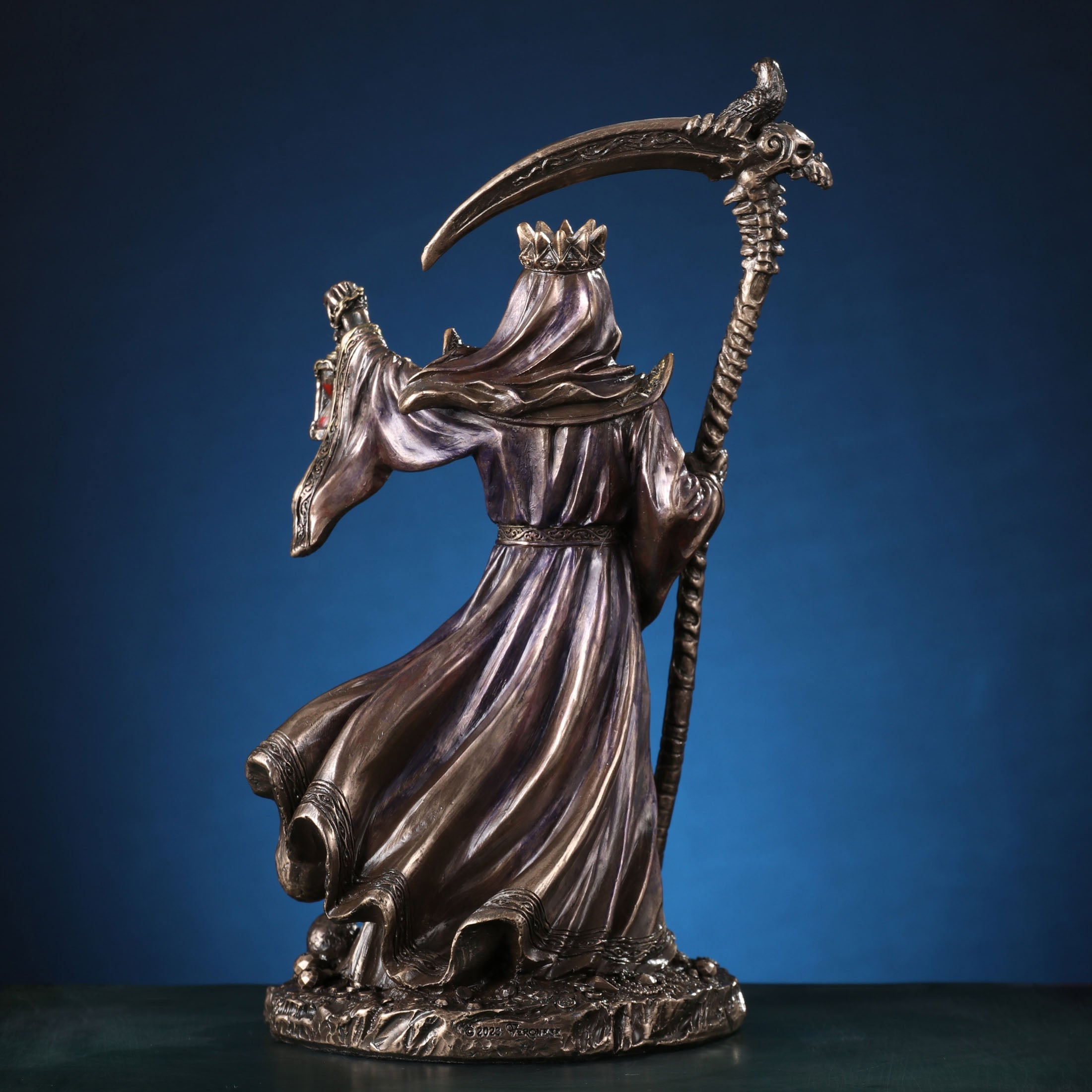 Crowned Reaper Skeleton Holding Scythe And Hourglass