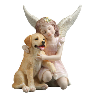 Angelic Little Girl with Golden Retriever Puppy Figurine
